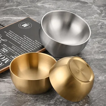 Ciotole di riso in acciaio inossidabile 304 a doppio strato per bambini Golden addensare coreano Anti-scottatura zuppa insalatiera utensili da cucina 1
