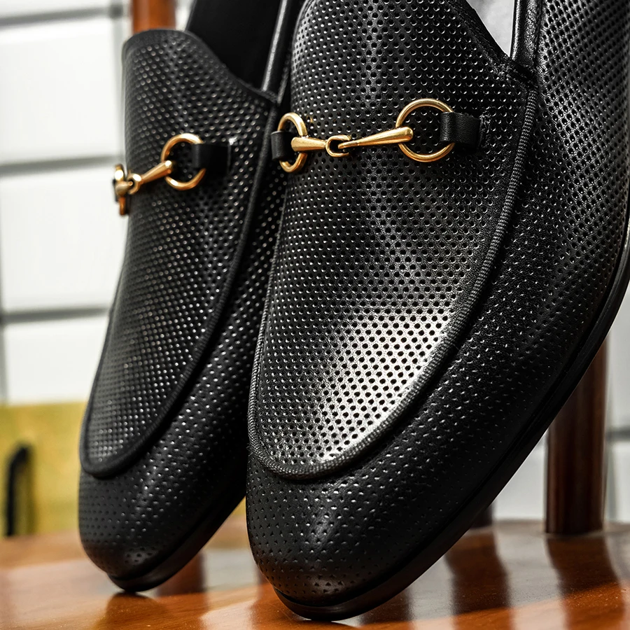 Hanmce Luxury Loafers Summer Men Genuine Leather Slip-On Shoes Men Dress Shoes