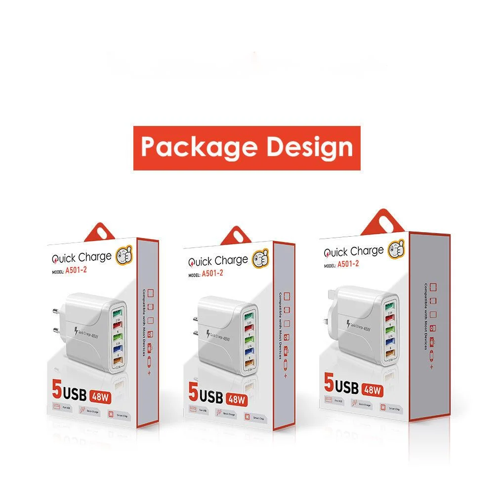 New 5USB fast mobile phone charger 5.1A multi port American European British standard travel adapter charging head_voghion.com
