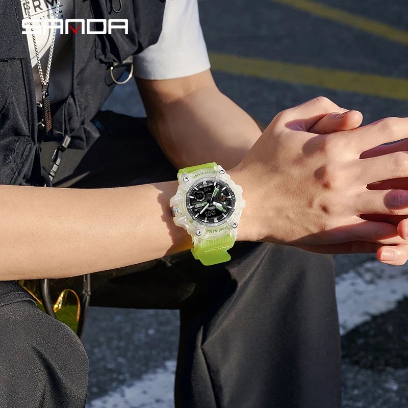 SANDA Outdoor Sports Multifunctional Dual Display Mens Watches Waterproof Luxury Personalized Men Chronograph Luminous Reloj