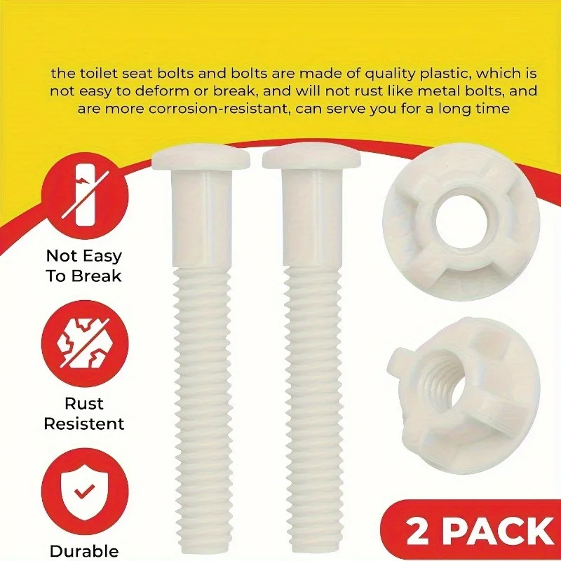 2pcs Durable Bolt Screws for Top Mount Toilet Seat Installation - Easy To Install, Corrosion-Resistant, and Long-Lasting