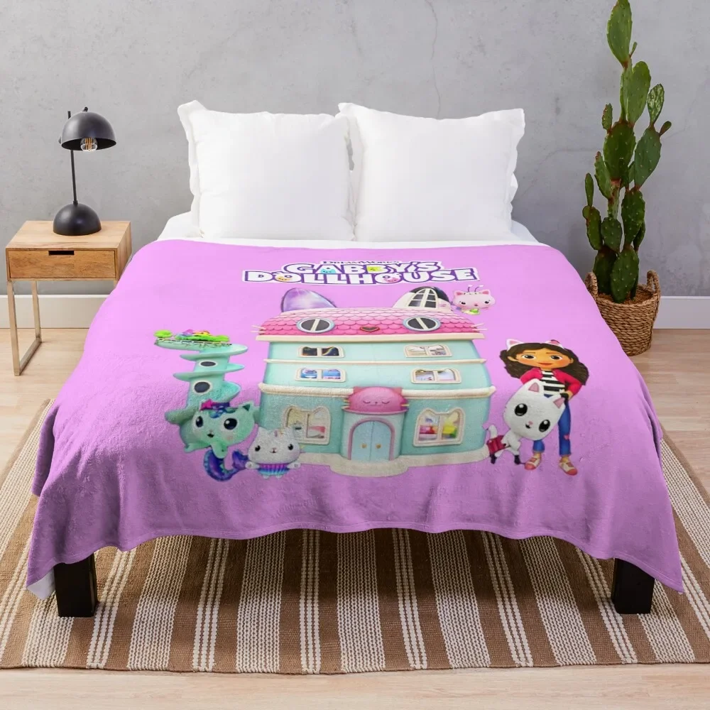 

Kids Gabby's Dollhouse Group Logo T-Shirt Throw Blanket anime Flannel Fabric decorative Blankets