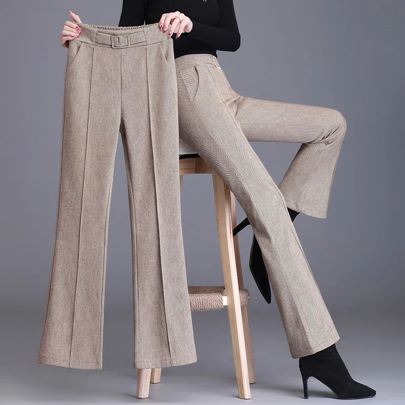 

Autumn Winter Woolen Wide Leg Pants Women 2024 Korean High Wasit Baggy Trousers All-Match Stretch Wool Blend Straight Pantalones