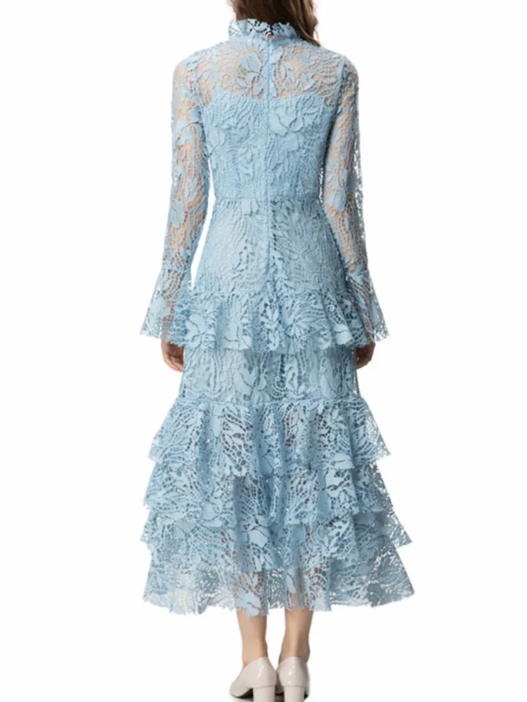 فساتين نسائية عصرية متينة من الدانتيل وياقة واقفة،...