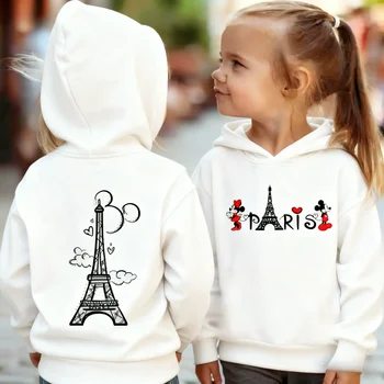 Disney Paris Mickey, Minnie and Love Paris Boys and Girls Hoodies for Autumn and Winter, Warm and Comfortable Children's Hoodies 1