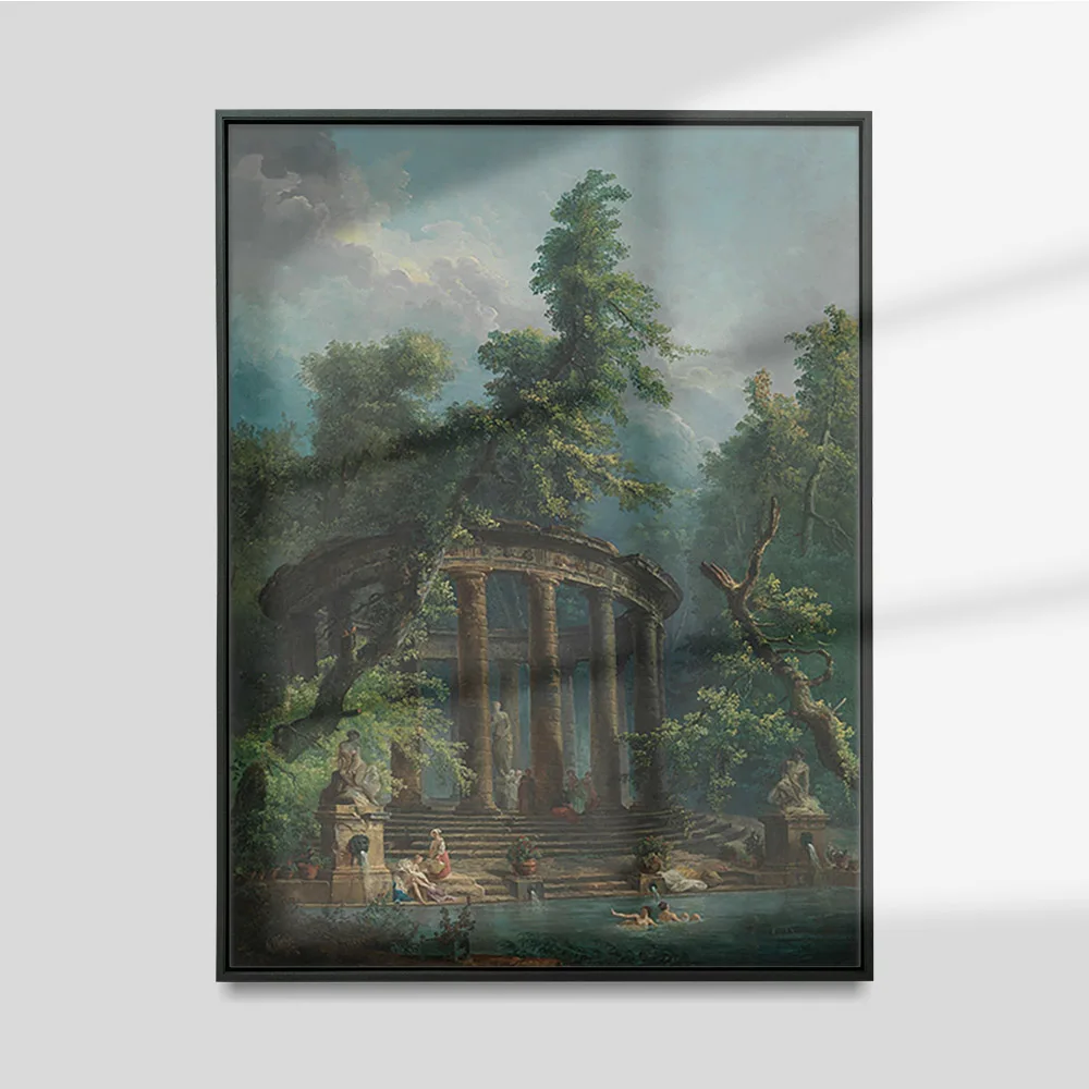 

The Bathing Pool Vintage Poster Hubert Robert Art Print Canvas Painting Women Pantheon Wall Picture Living Room Bedroom Decor