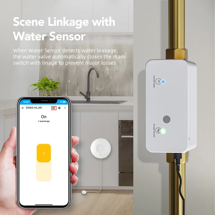 Smart Zigbee Water Valve and Automatic Shutoff Water Flow Rate Built in Recharge