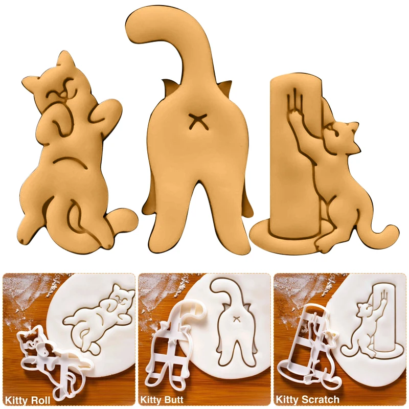 Cat Butt Cookie Cutters 3pcs/Set for Christmas Baking
