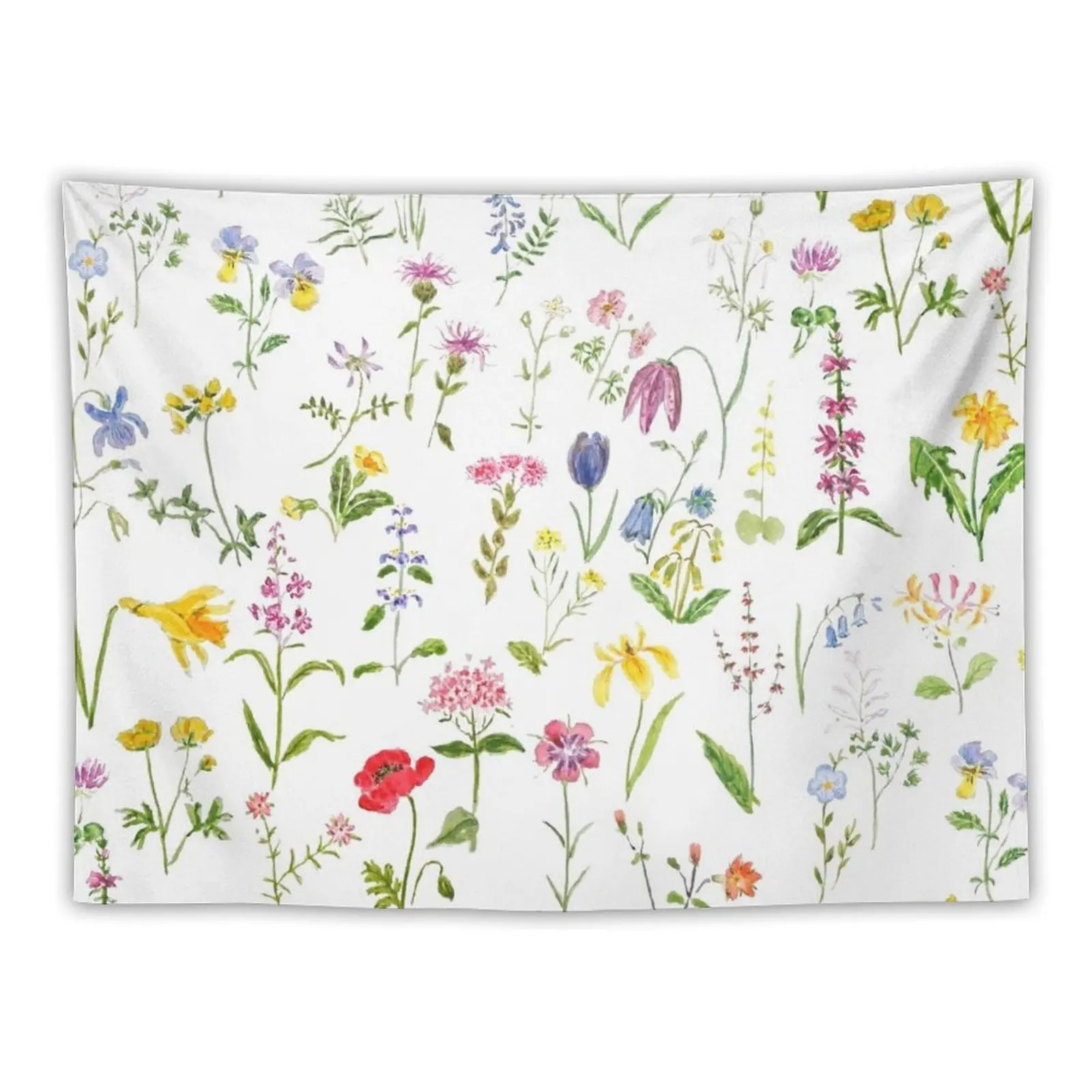 

botanical colorful countryside wildflowers watercolor painting Tapestry Bedroom Decor Mushroom Tapestry