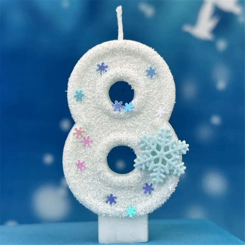 Christmas Snowflake Theme Birthday Candles for Cake White Digit 0-9 Candle Cake Topper with Sequins Party Dressing