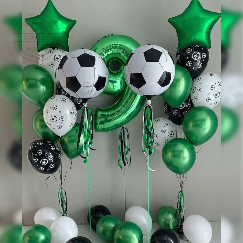 33 stücke Helium Folie Globos Fußball Ballons Geburtstag Party Dekorationen Kinder Junge 32 Zoll Grüne Anzahl Ball Fußball Sport Liefert