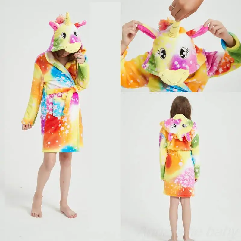 Teenage Bathrobe for Girls 5 6 7 8 9 10 11 12 13 Years Winter Kids Bath Towel Robe Toddler Boy Animal Hooded Girl Pjs Robes