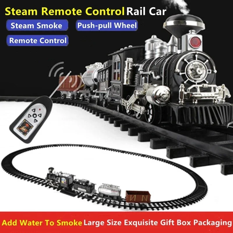 206CM Super Track Remote Control Train Add Water Smoke Light Music Puzzle Teaching Parent-Child Interaction DIY Assembly RC Toy