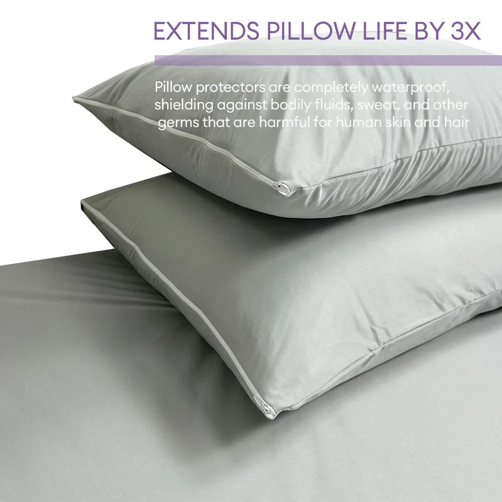 2pcs Grey Waterproof Pillow Protector Bedbug Proof Zipper Pillow Cover 50x70cm Washable & Anti Mites 5