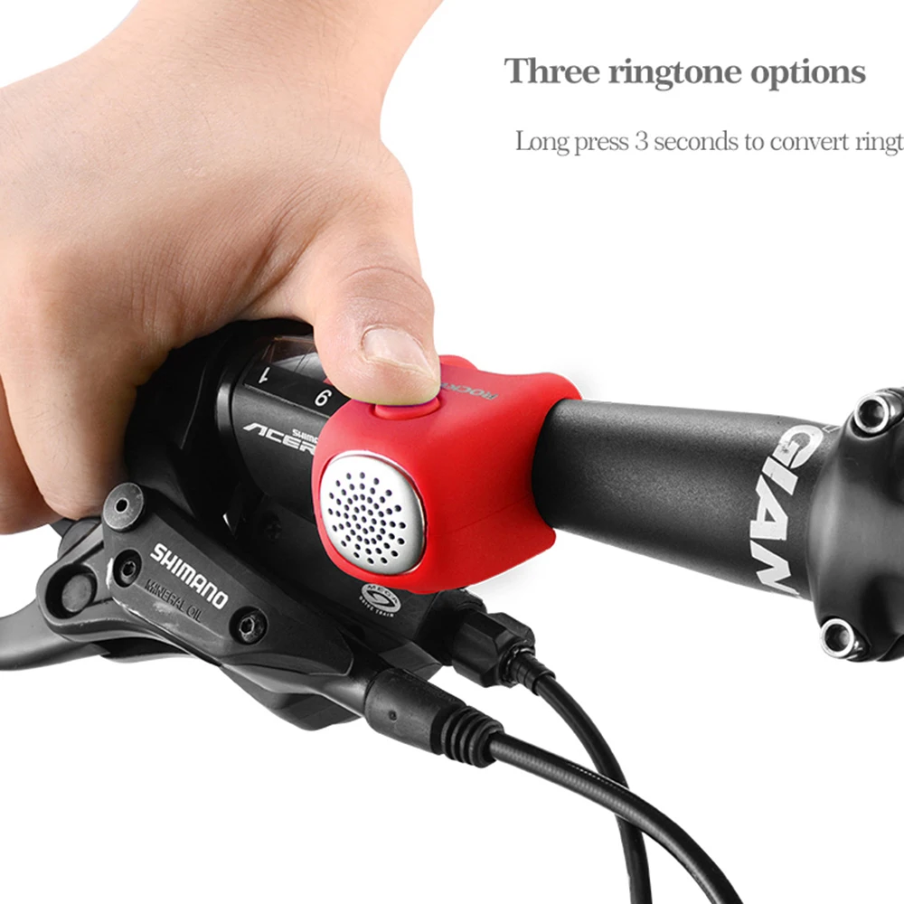 ROCKBROS Electric Cycling Bell Horn Rainproof MTB Bicycle Handlebar Bell Silica gel Shell Ring Saving Bicycle Accessory