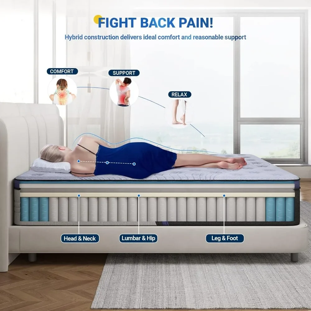 King Mattress, King Mattress in a Box, 12 Inch Hybrid Mattress King, Medium Firm,Pocket Innerspring for Motion Isolation,Comfort 4