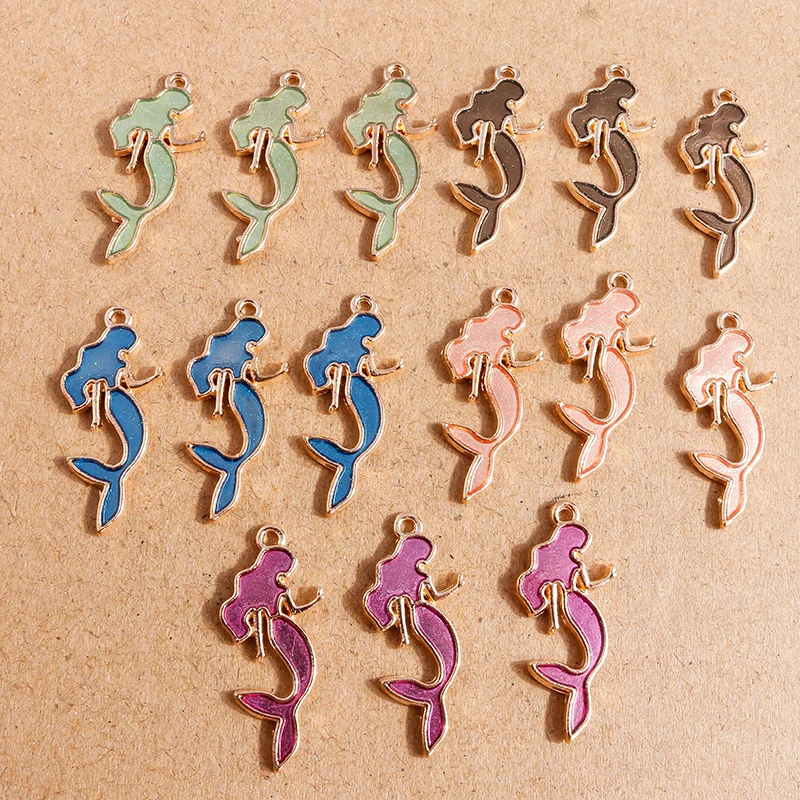 10 Stück 12x29mm Niedliche Emaille-Meerjungfrauen-Anhänger für die Herstellung von Anhängern, Halsketten, Ohrringen, DIY-Schlüsselanhängern, Schmuckzubehör