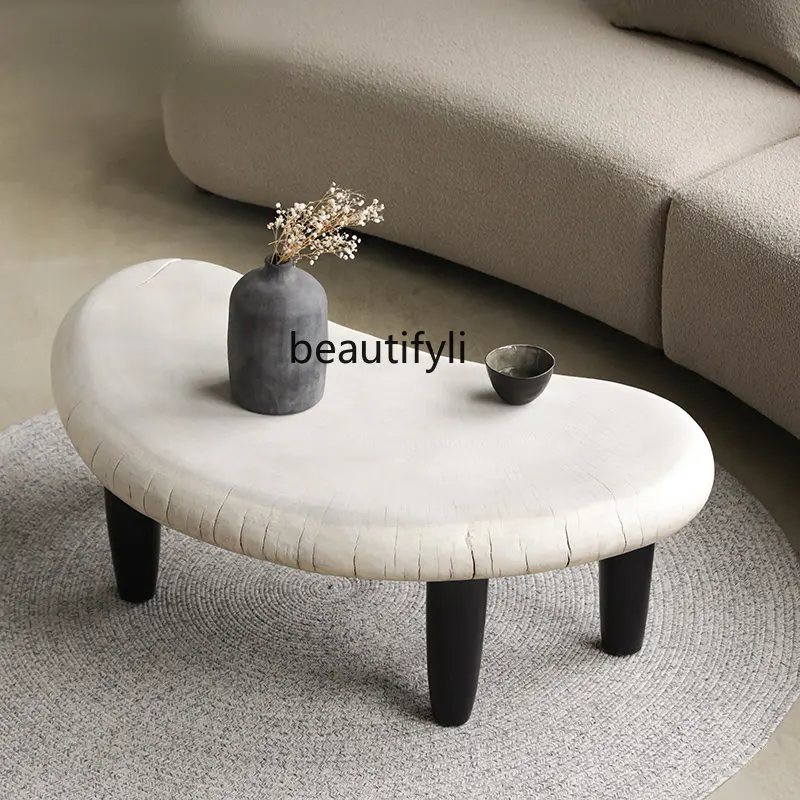 

yj Special-Shaped Design Japanese Style Coffee Table Light Luxury Modern Solid Wood round Tea Table