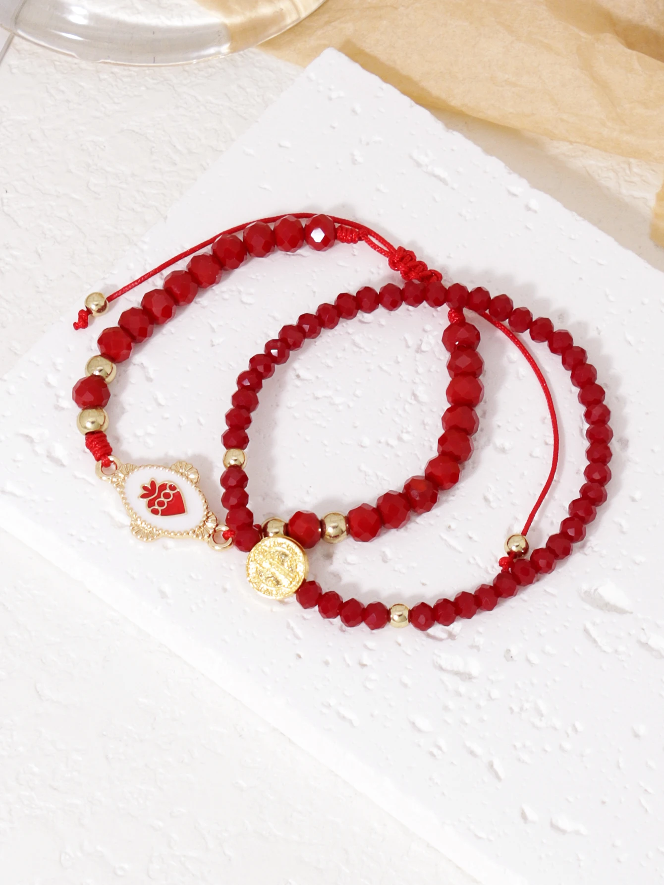 Red Crystal Beads Womens Bracelet