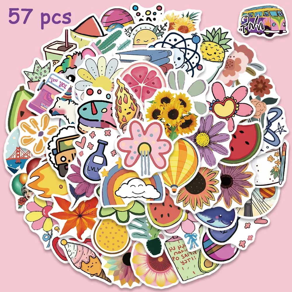 57pcs VSCO Fashion Funny Stickers Aesthetic Decals For Kids Water Bottle Laptop Scrapbook Notebook Stationery Bike Stickers