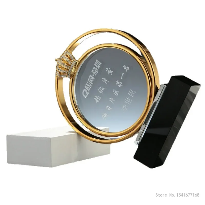 Customized Metal Crown Black Base, Crystal Trophy, Creative Event Award, Excellent Souvenir Commemorative, Home Decorations, 1Pc