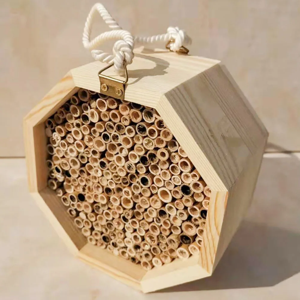Wooden Bee House Set Tube Beekeeping Box Bees Nesting Box Garden Insect