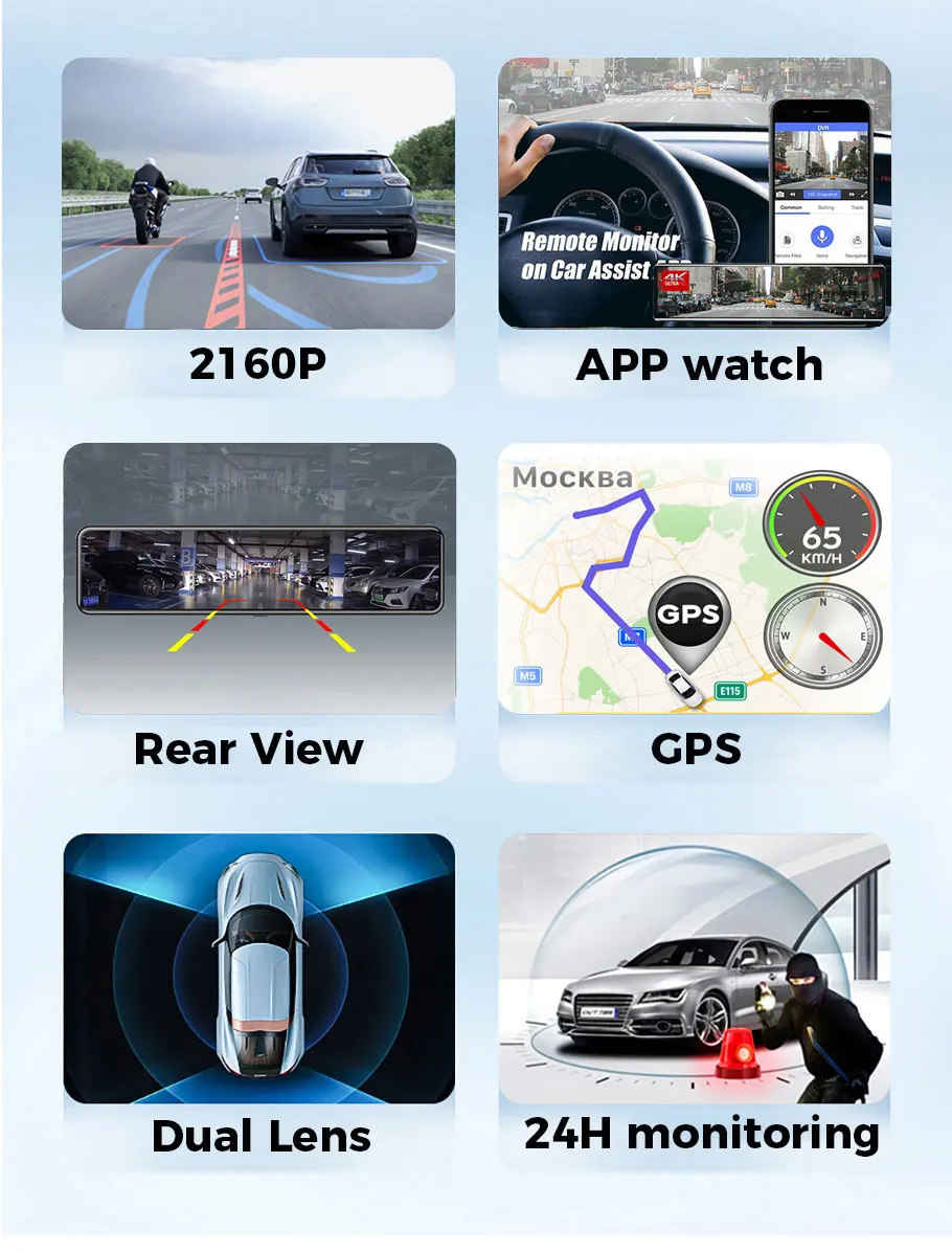 Car Dvr 4K WIFI GPS Rear View Camera Mirror Recorder 12 Inch Dash Cam Video Track Sony IMX415 Ultra HD 3840*2160P Camera car dash cam