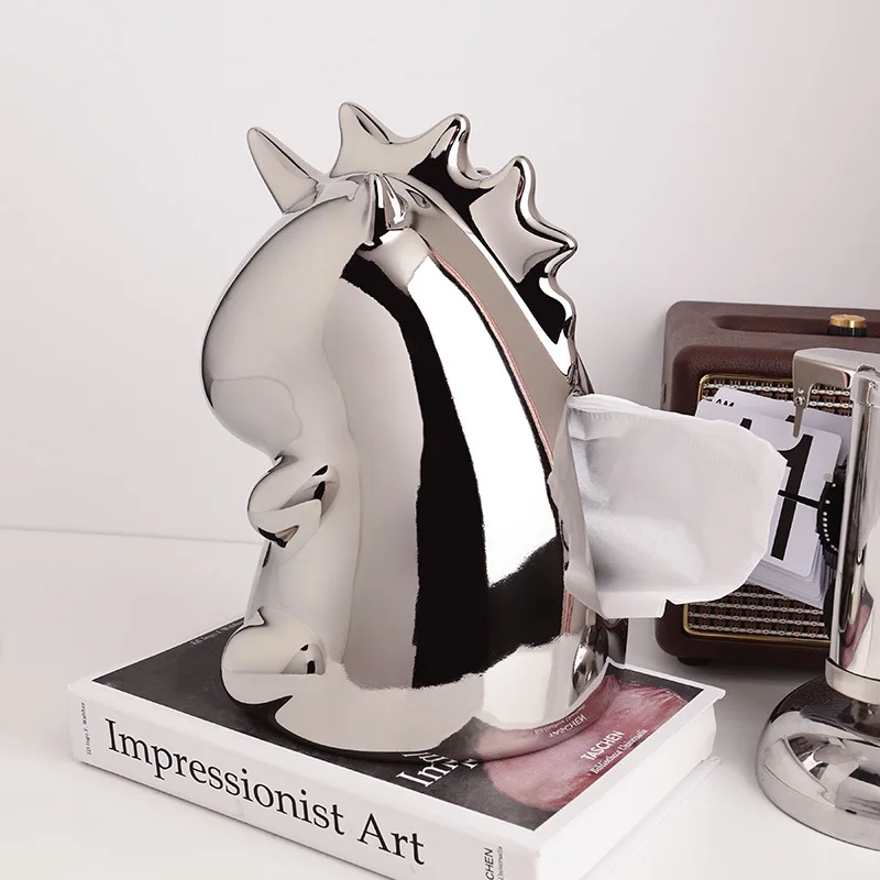 Creative INS Unicorn Ceramic Tissue Box Light Luxury Home Living Room Decoration Drawout Paper Box 2