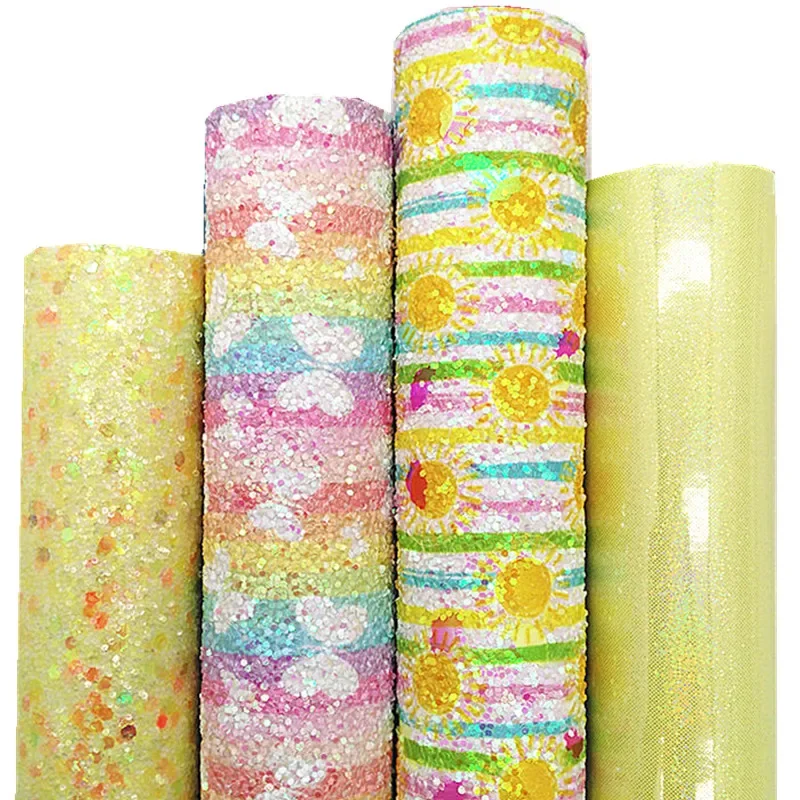 Limone Grosso Glitter Pelle Farfalle Suns Stampato Glitter Pelle Vinile Lucido Glitter Fogli Di Pelle Per Archi 21X29Cm Q808