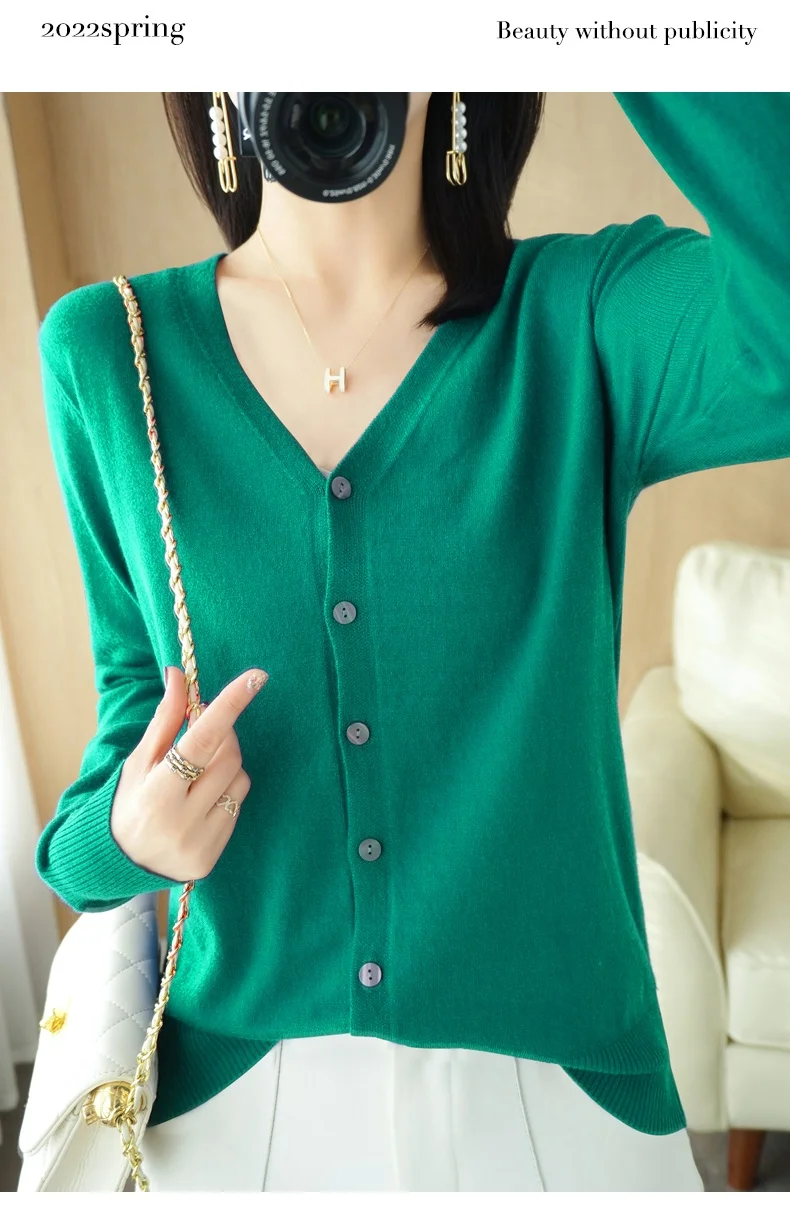 Early Autumn New Andy Cashmere Knit Cardigan V-Neck Solid Color Fashion High-Grade Comfortable Loose Casual Knitwear -GH021