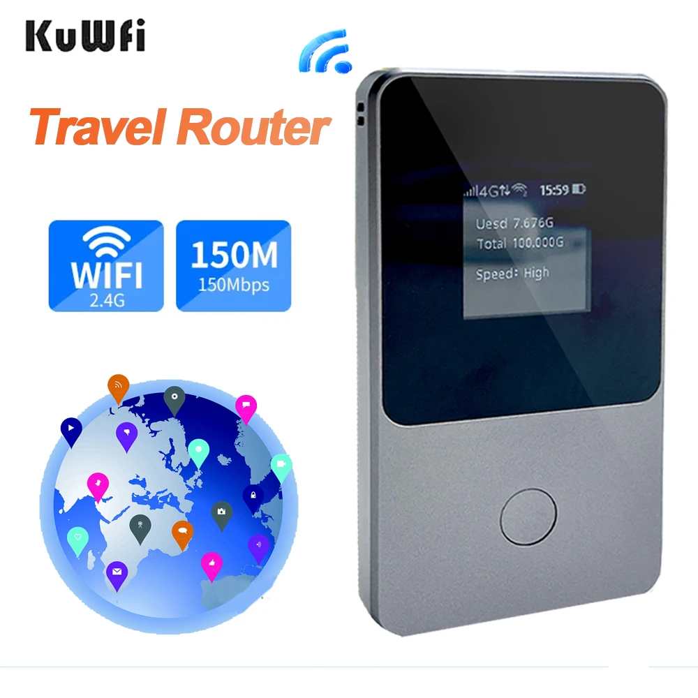 KuWfi4GLTERouter150MbpsWiFiRouter3500mAhPortableTravelWifi