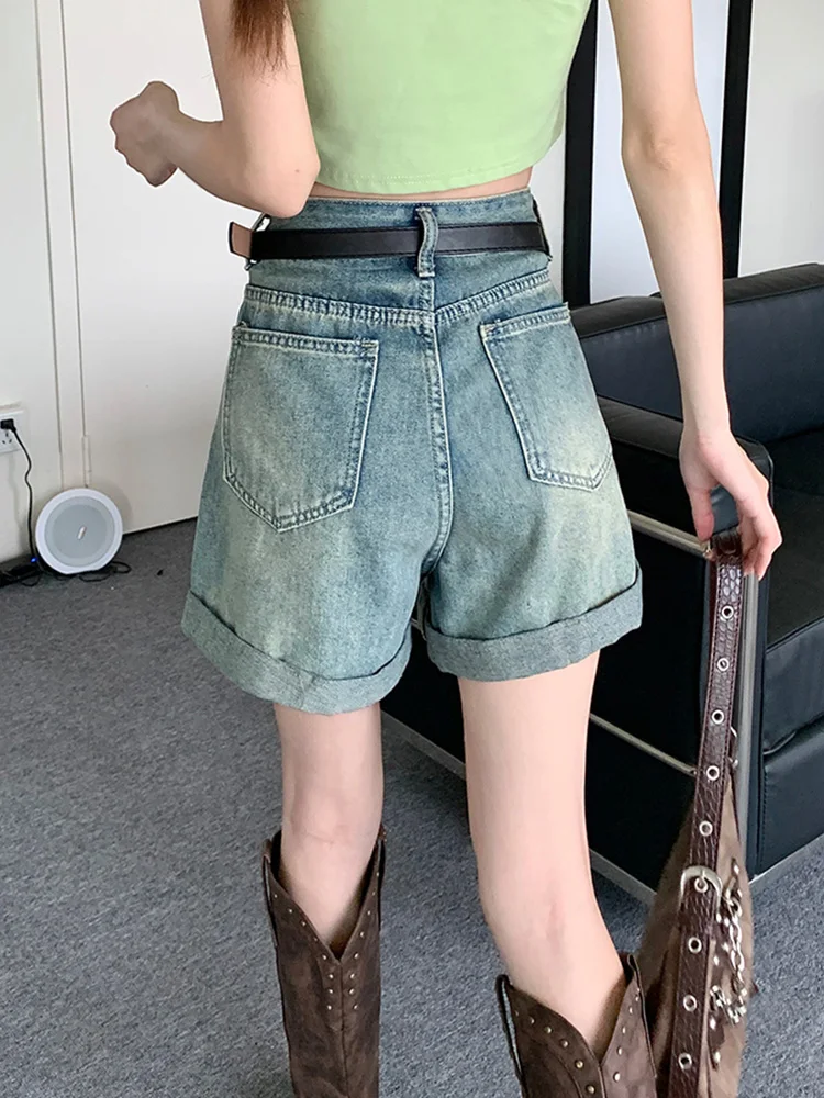 New Women Summer Plus Size Denim Shorts Fashion All-match High Waist A-Line Loose Shorts Simplicity Casual Thin Blue Shorts