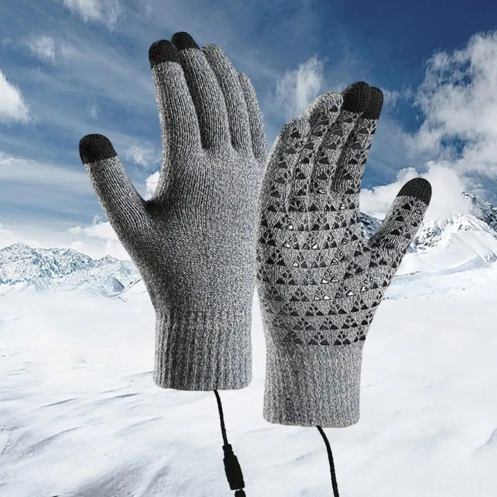 

Women Electric Mitten Heated Gloves Full Finger Warmer USB Rechargeable Touch Screen Knitted Gloves Hand Warmer Riding Skiing