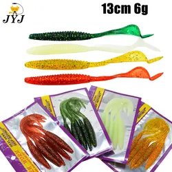JYJ Long Tail Fishing Lure Soft Bait 5 pieces a bag 13cm 6g Screw Thread Single Sickle Tails Worm Grub Artificial Lures for bass
