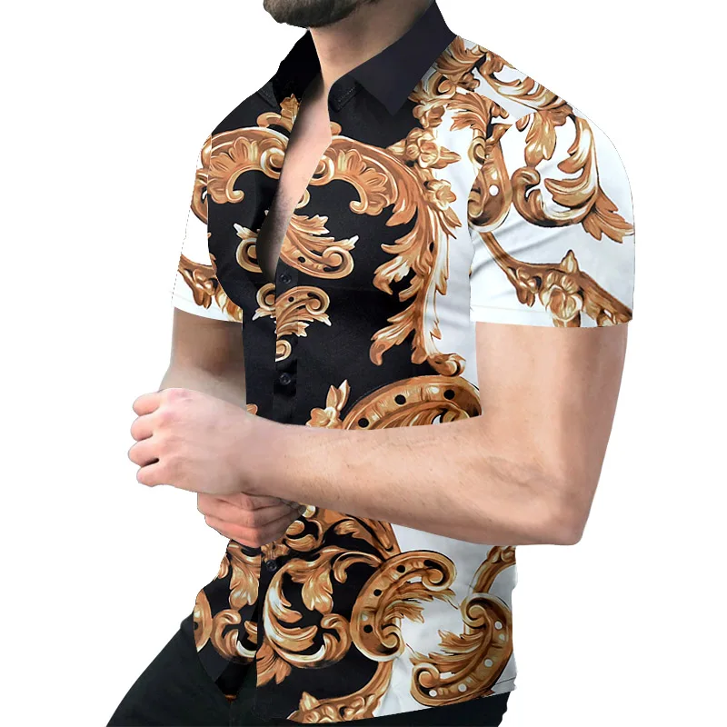 2022 Spring Summer Men Fashion Shirts Turn-down Collar Buttoned Shirt Men's Casual Digital Printing Short Sleeve Tops Streetwear mens black short sleeve shirt