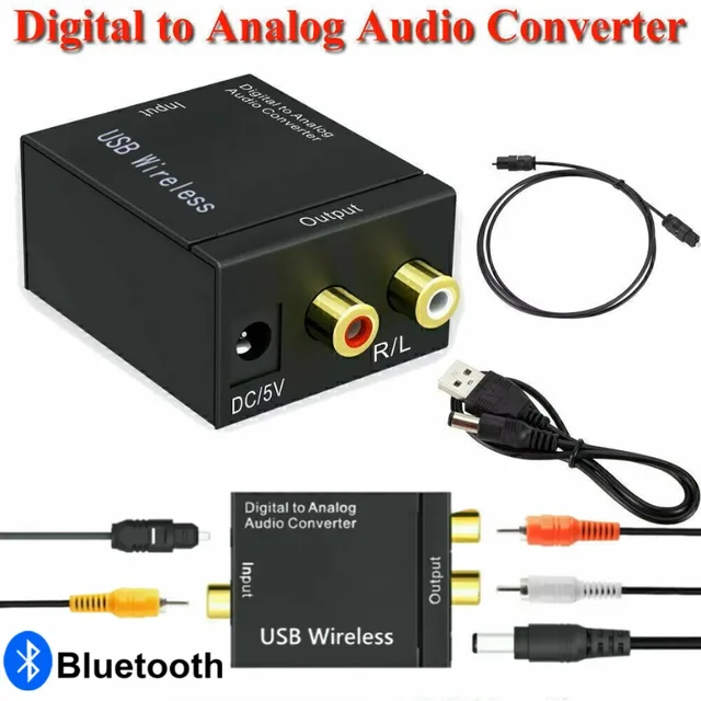 Digital to Analog Converter With Bluetooth Receiver DAC Audio Optical Toslink SPDIF Coaxial Input to L/R RCA 3.5mm Audio Adapter