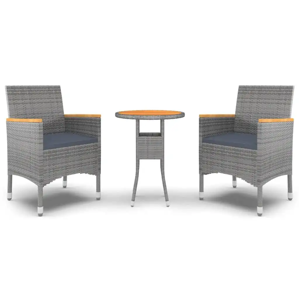 3 Piece Garden Dining Set Poly Rattan Grey 1