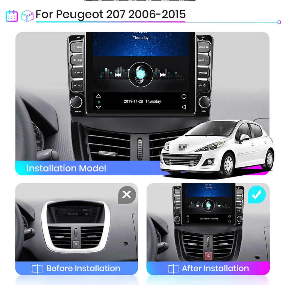 9.7 4G WiFi Carplay Tesla Screen For Peugeot 207 207CC 2007-2013 Android  Autoradio 2 Din Car GPS Navigation Multimedia Player