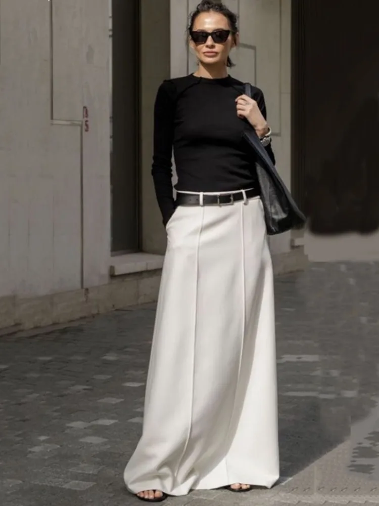 Yeezzi Women's Urban H-Line Skirts 2024 New Spring Summer Fashion Black White Color Loose High Waist Casual Office Long Skirt 2