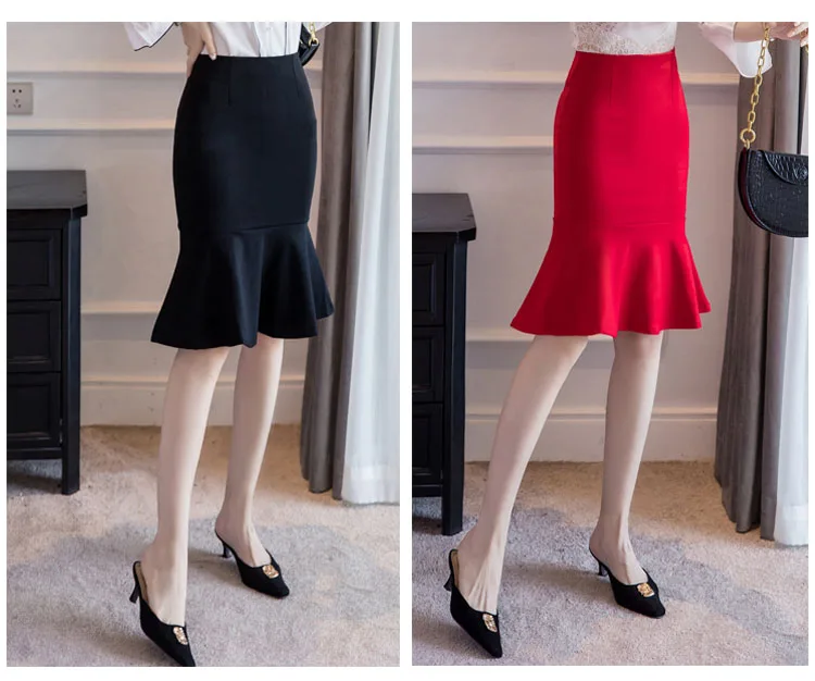 Plus Size Black Mermaid Skirts Womens 2022 Fashion Spring Summer High Waist Midi Skirt Women Elegant Sexy Office Lady Skirt Red white denim skirt