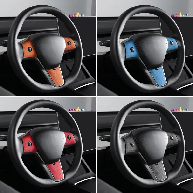 Tesla Model 3 Model Y 2019-2023 Alcantara 자동차 스티어링 휠 버튼 패널 트림 스티커 인테리어 튜닝 액세서리로 제작