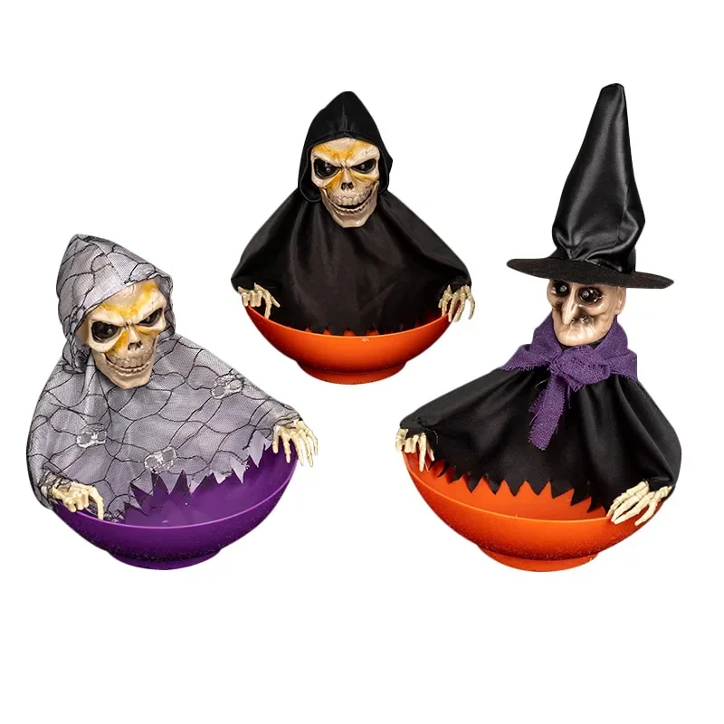 Halloween Candy Bowl Electric Fruit Tray Haunted Party Props Skeleton Bowl for Trick or Treating Halloween Party Decoration