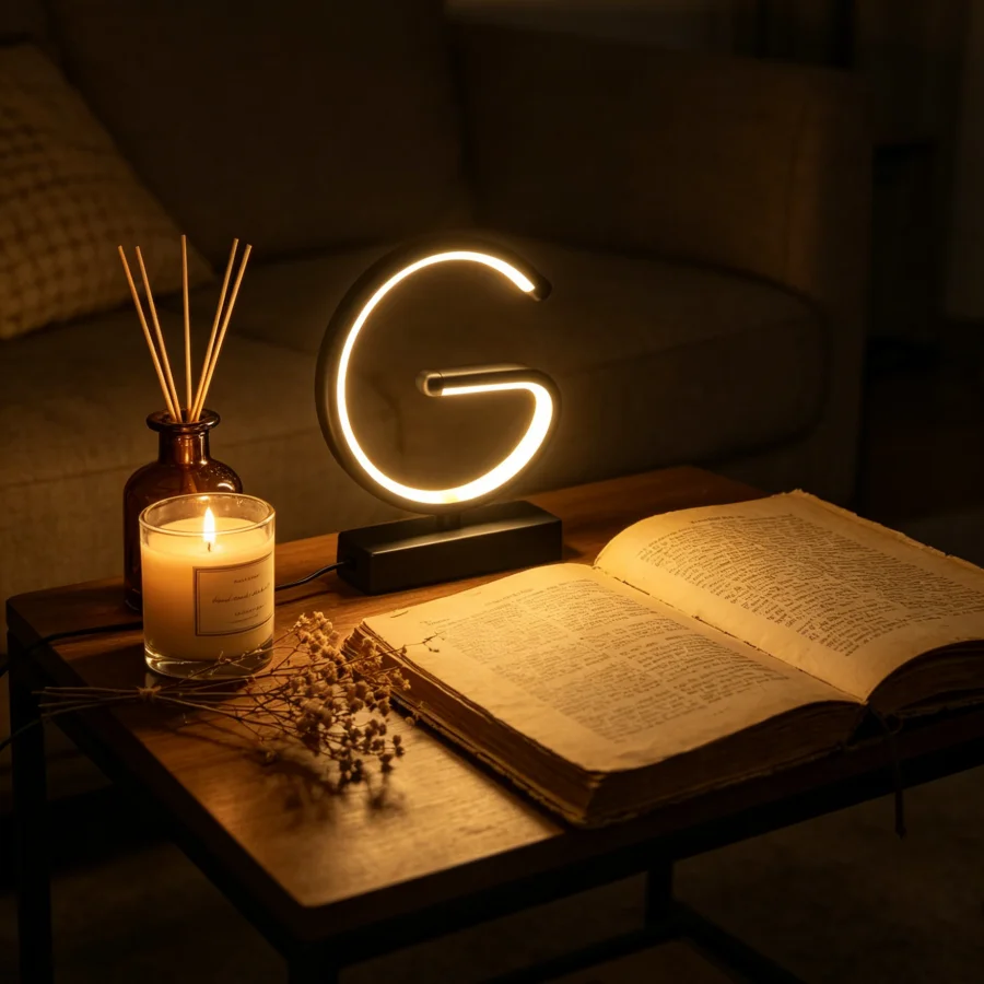 1Pc 미니멀리스트 문자 G LED 네온 테이블 램프, 디밍이 가능한 따뜻한 주변 조명, 침실, 거실용 USB 전원 장식 램프