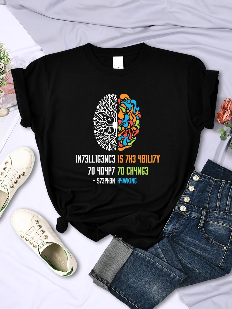 Intelligence Is The Ability To Adapt To Change T-Shirts For Womens All-math Breathable Short Sleeve Fashion Street Female Tops 1 Intelligence Is The Ability To Adapt To Change T-Shirts For Womens All-math Breathable Short Sleeve Fashion Street Female Tops