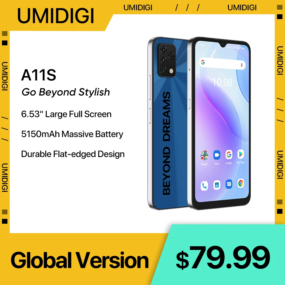 [In Stock] UMIDIGI A11S Global Version Smartphone 4GB 32GB 5150 mAh 16MP Triple Camera 6.53 HD+ Large Full Display Cellphone celular revomovil x12 android 11 smartphone 6 52 global version octa core 4150mah 16mp ai triple camera 4gb ram cell phones