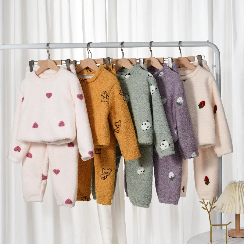 

3-8Y Winter Pajama Sets for Baby Boy Girl Clothes Thick Flannel Fleece Homewear Children Warm Cartoon Sleepwear Suit Loungewear