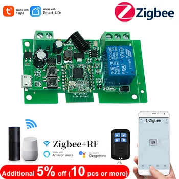 Tuya Zigbee 스위치 RF433 모듈 인칭 홈 자동화 릴레이 차단기, Alexa Smartlife 앱 원격 제어 작동, 5-32V, 12V, 24V