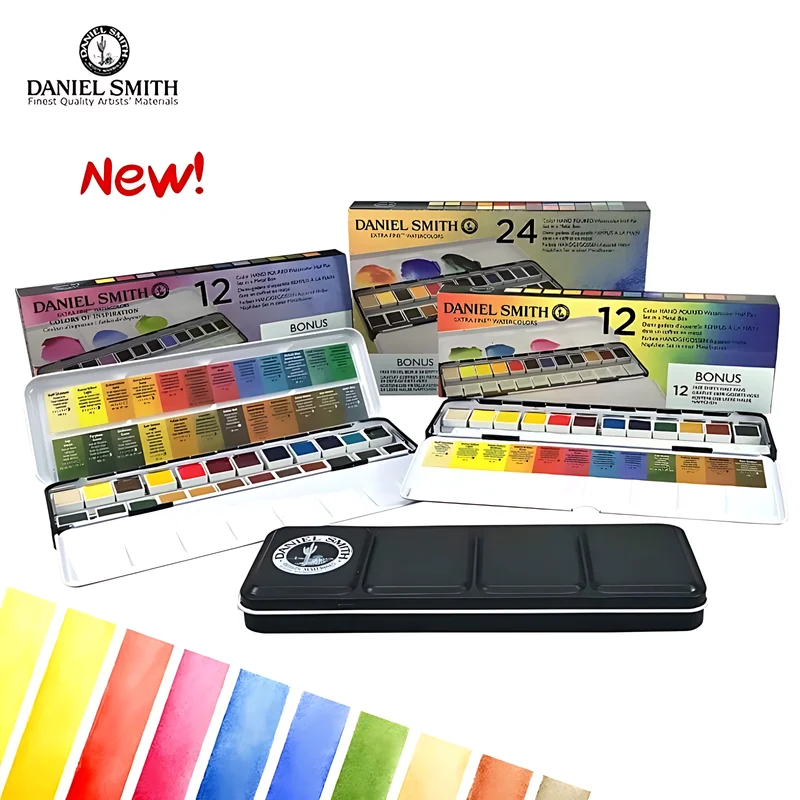 

American Daniel Smith 12/24 Color Solid Watercolor Paint Half Plate Metal Box Painting Paint Beginner Scholar Artist Supplies