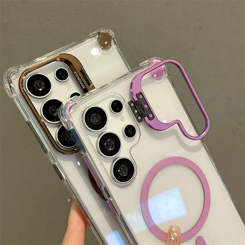 Clear Camera Lens Stand Phone Case with Magnetic Feature