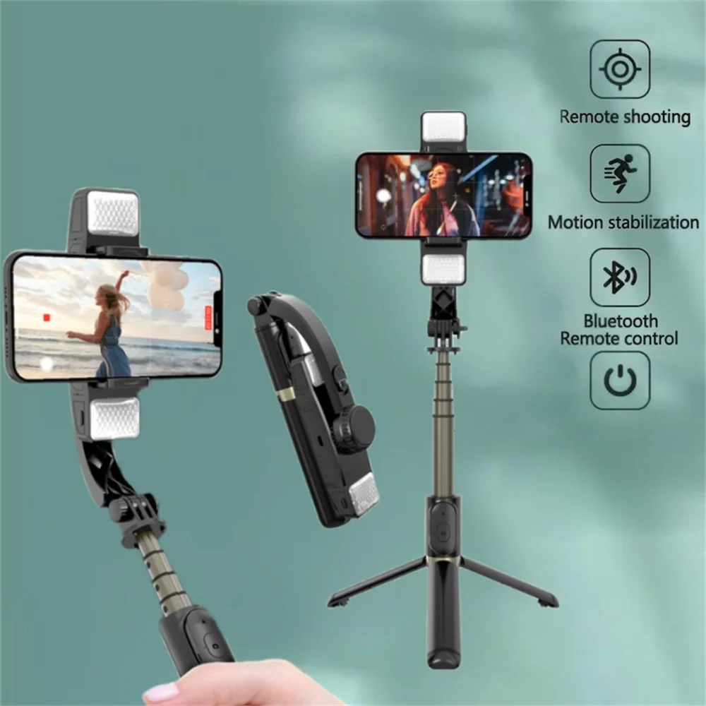 Gimbal stabilisateur 3 axes pour smartphone plié, prêt à être rangé dans son étui de transport.